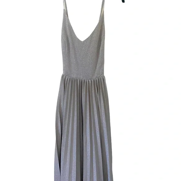 SOLD Elevenses Anthropologie Silver Shimmer Luna Dress Size 12 Strapp - Picture 3 of 6